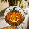 Cheerful Jack O Lantern Pumpkin Round Stained Glass Suncatcher Window Decor Halloween Gift For Spooky Season Lovers - Style 5