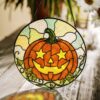 Cheerful Jack O Lantern Pumpkin Round Stained Glass Suncatcher Window Decor Halloween Gift For Spooky Season Lovers - Style 6