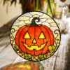 Cheerful Jack O Lantern Pumpkin Round Stained Glass Suncatcher Window Decor Halloween Gift For Spooky Season Lovers - Style 7