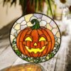 Cheerful Jack O Lantern Pumpkin Round Stained Glass Suncatcher Window Decor Halloween Gift For Spooky Season Lovers - Style 8