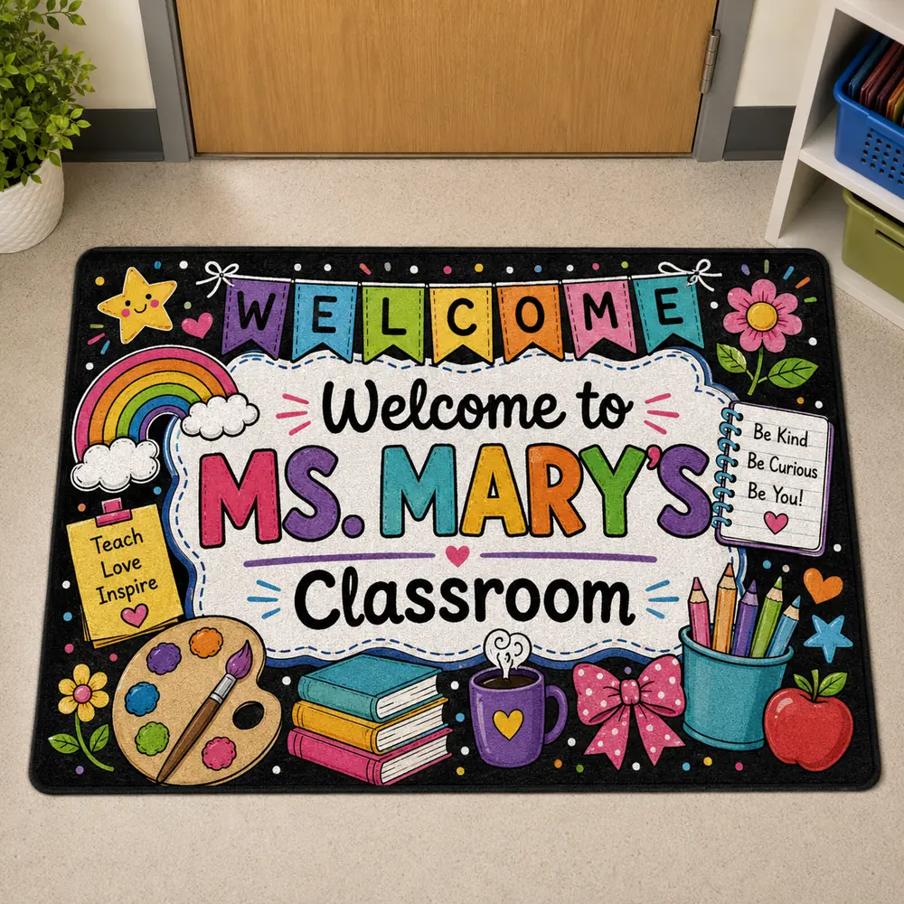 Custom Classroom Welcome Mat Colorful Teacher Rug Back To School Gift, Teacher Appreciation Gift - Style 1