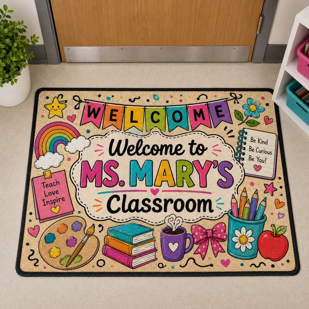 Custom Classroom Welcome Mat Colorful Teacher Rug Back To School Gift, Teacher Appreciation Gift - Style 10