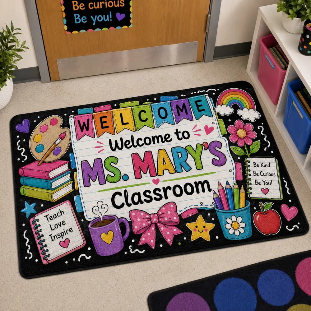 Custom Classroom Welcome Mat Colorful Teacher Rug Back To School Gift, Teacher Appreciation Gift - Style 3