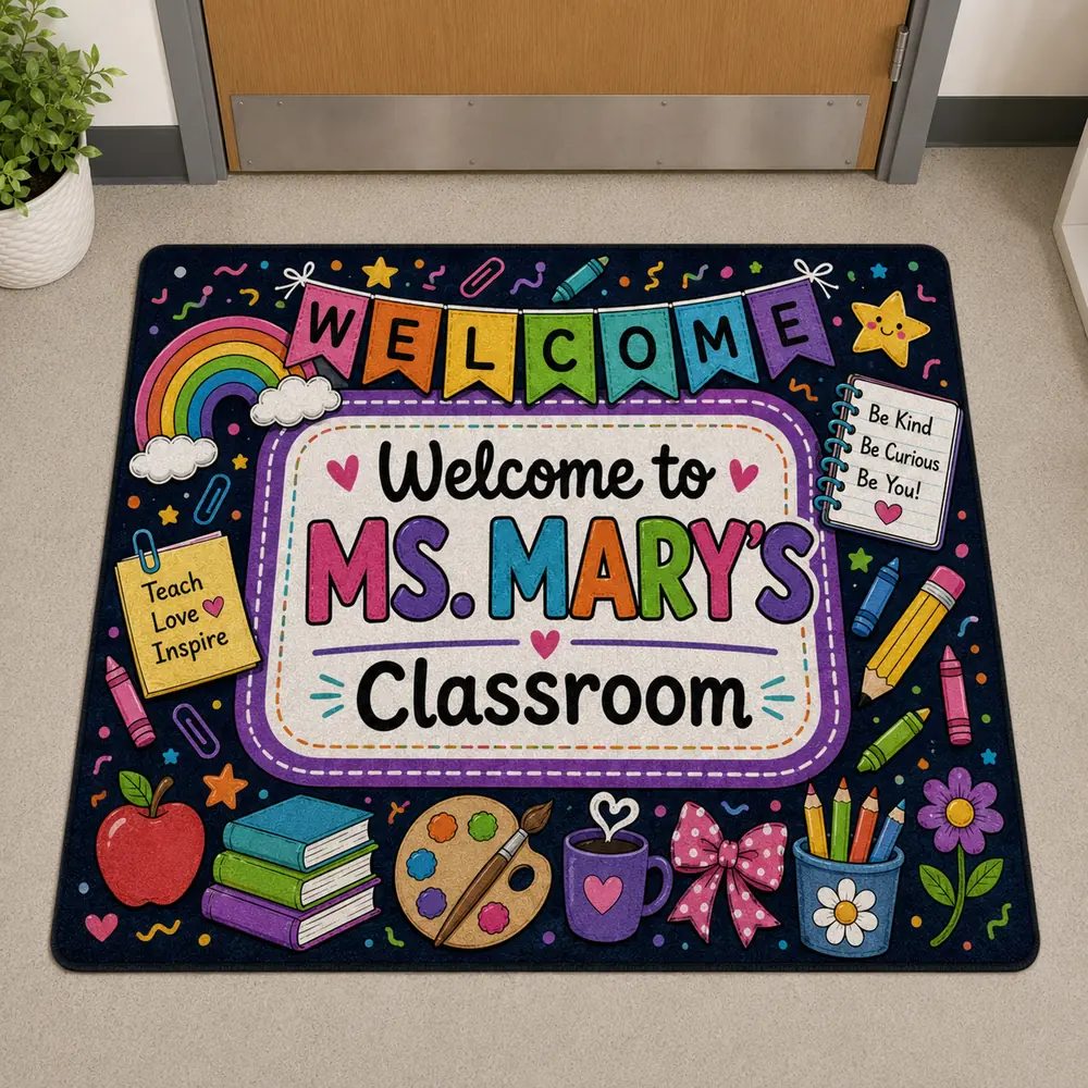 Custom Classroom Welcome Mat Colorful Teacher Rug Back To School Gift, Teacher Appreciation Gift - Style 4