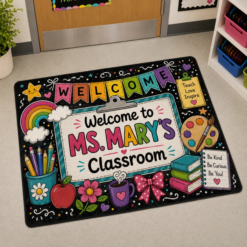 Custom Classroom Welcome Mat Colorful Teacher Rug Back To School Gift, Teacher Appreciation Gift - Style 5