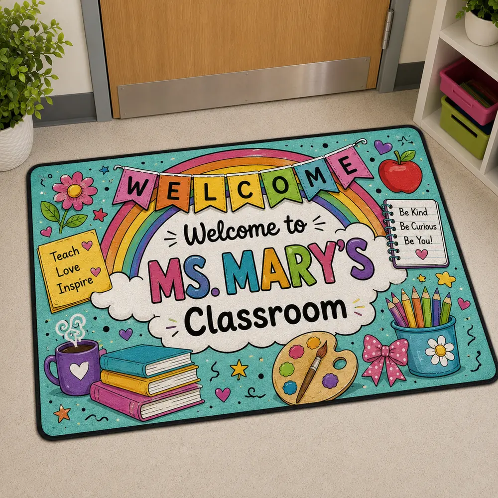 Custom Classroom Welcome Mat Colorful Teacher Rug Back To School Gift, Teacher Appreciation Gift - Style 6