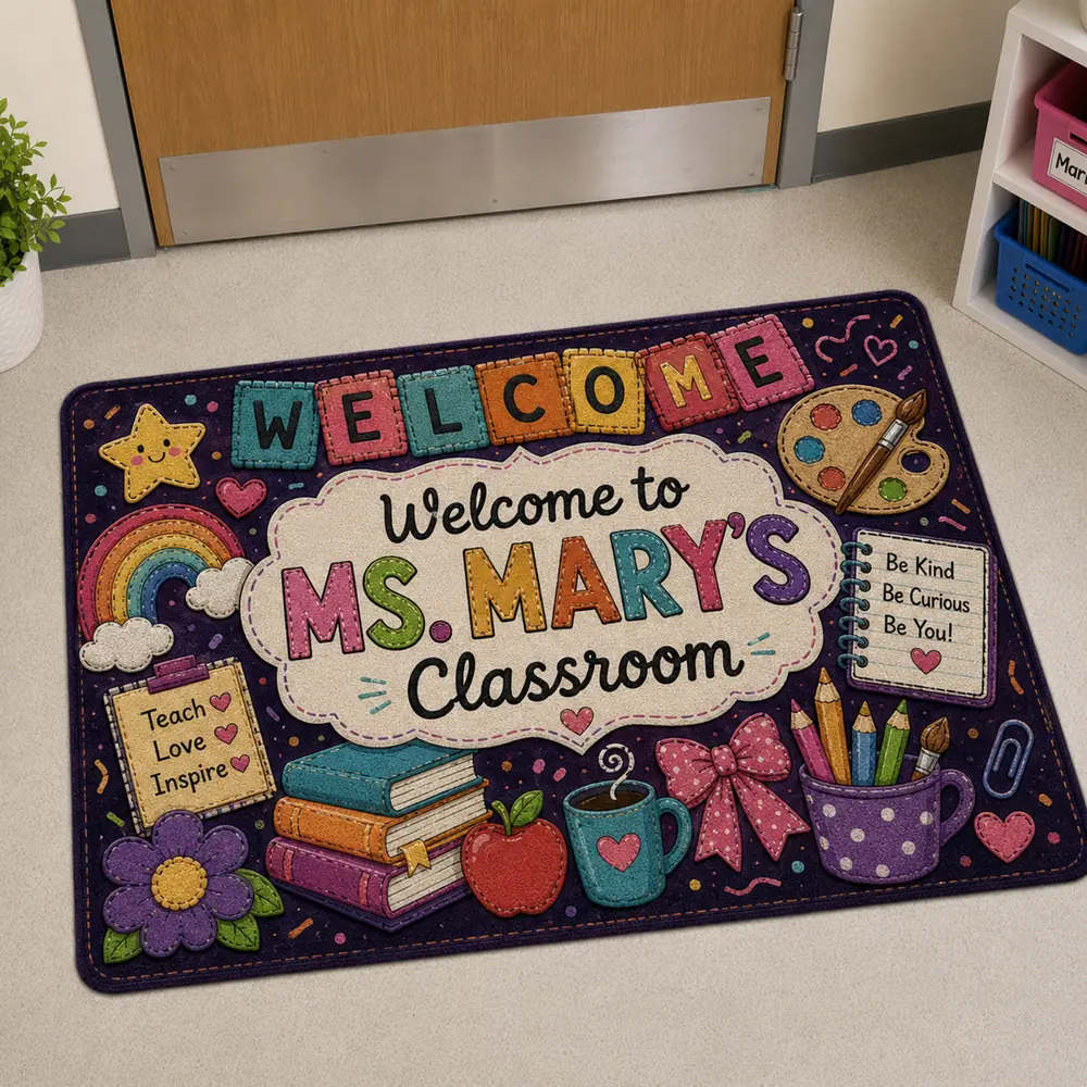 Custom Classroom Welcome Mat Colorful Teacher Rug Back To School Gift, Teacher Appreciation Gift - Style 7