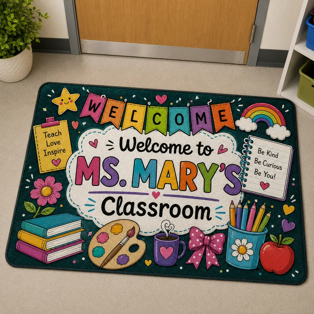 Custom Classroom Welcome Mat Colorful Teacher Rug Back To School Gift, Teacher Appreciation Gift - Style 9