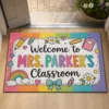 Custom Teacher Doormat, Classroom Welcome Sign, Colorful Doodle Border, Teacher Appreciation Gift - Style 6