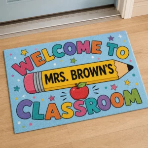 Custom Teacher Doormat Personalized Classroom Welcome Mat, Pencil School Entry Rug, Teacher Appreciation Gift - Style 1