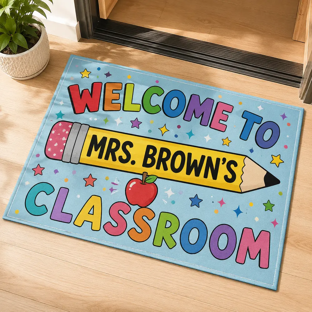 Custom Teacher Doormat Personalized Classroom Welcome Mat, Pencil School Entry Rug, Teacher Appreciation Gift - Style 10