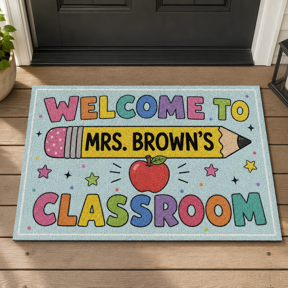 Custom Teacher Doormat Personalized Classroom Welcome Mat, Pencil School Entry Rug, Teacher Appreciation Gift - Style 4