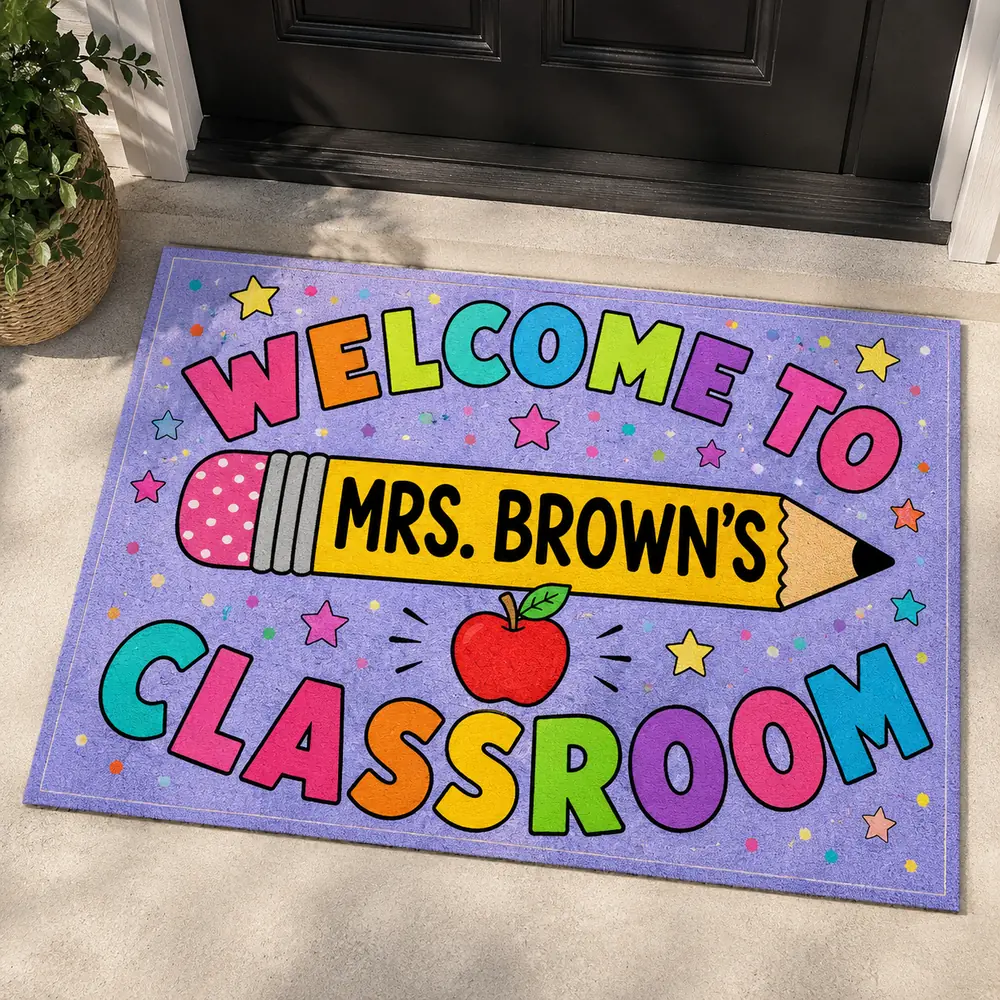 Custom Teacher Doormat Personalized Classroom Welcome Mat, Pencil School Entry Rug, Teacher Appreciation Gift - Style 5