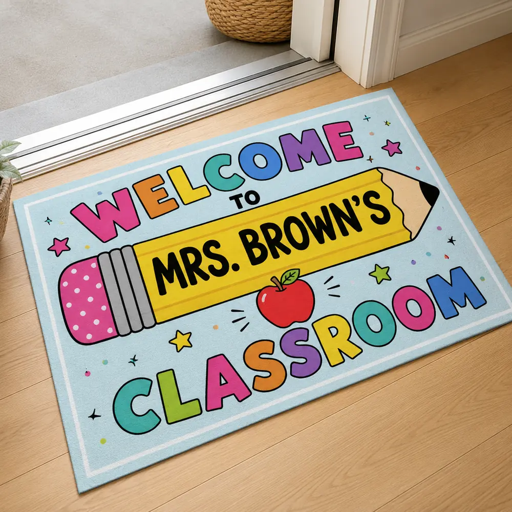 Custom Teacher Doormat Personalized Classroom Welcome Mat, Pencil School Entry Rug, Teacher Appreciation Gift - Style 6