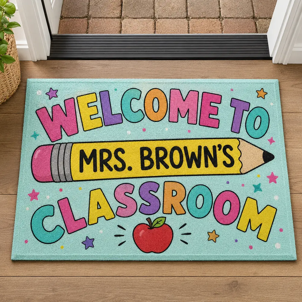 Custom Teacher Doormat Personalized Classroom Welcome Mat, Pencil School Entry Rug, Teacher Appreciation Gift - Style 7