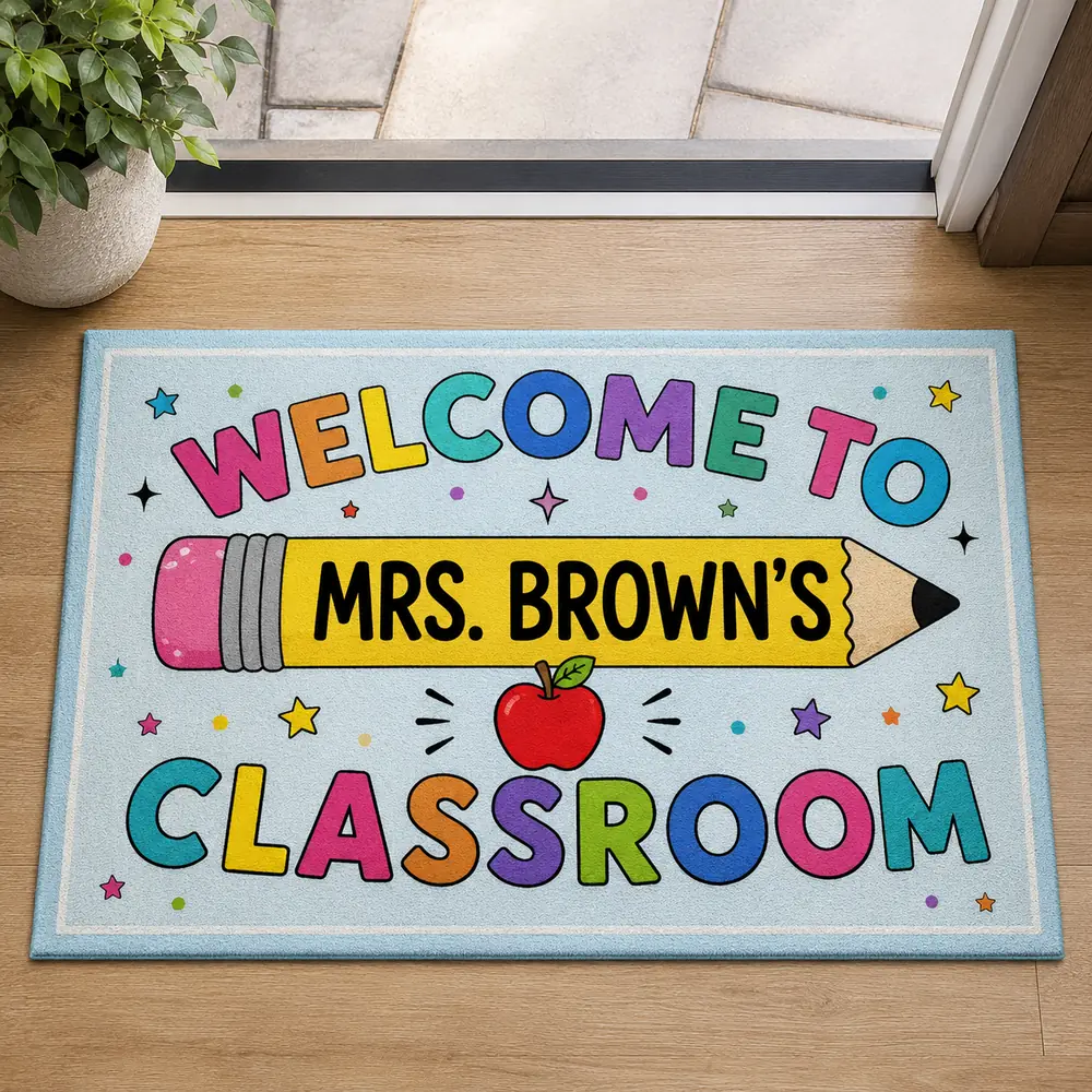 Custom Teacher Doormat Personalized Classroom Welcome Mat, Pencil School Entry Rug, Teacher Appreciation Gift - Style 8