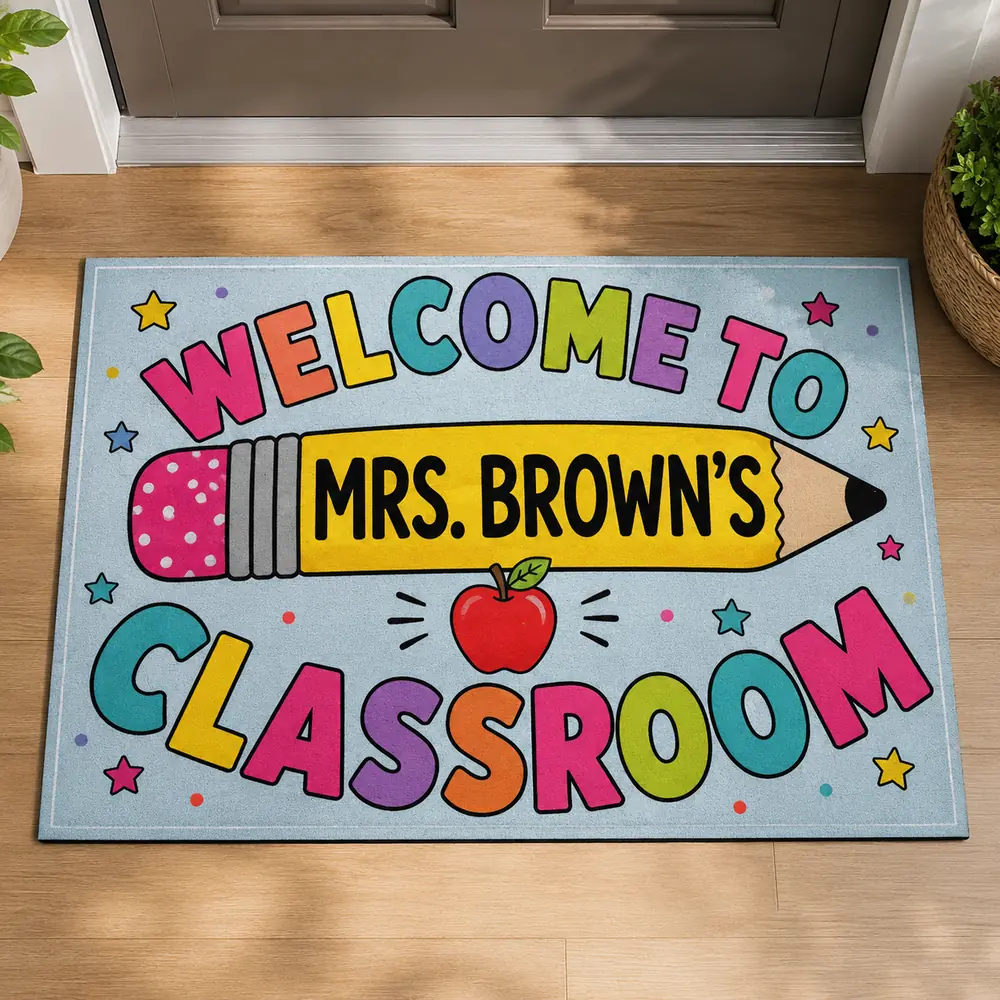 Custom Teacher Doormat Personalized Classroom Welcome Mat, Pencil School Entry Rug, Teacher Appreciation Gift - Style 9