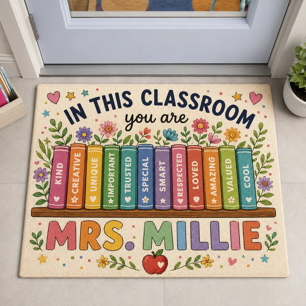 Custom Teacher Doormat With Name, Classroom Books Welcome Mat, Teacher Appreciation Gift - Style 10