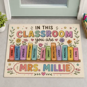 Custom Teacher Doormat With Name, Classroom Books Welcome Mat, Teacher Appreciation Gift - Style 2