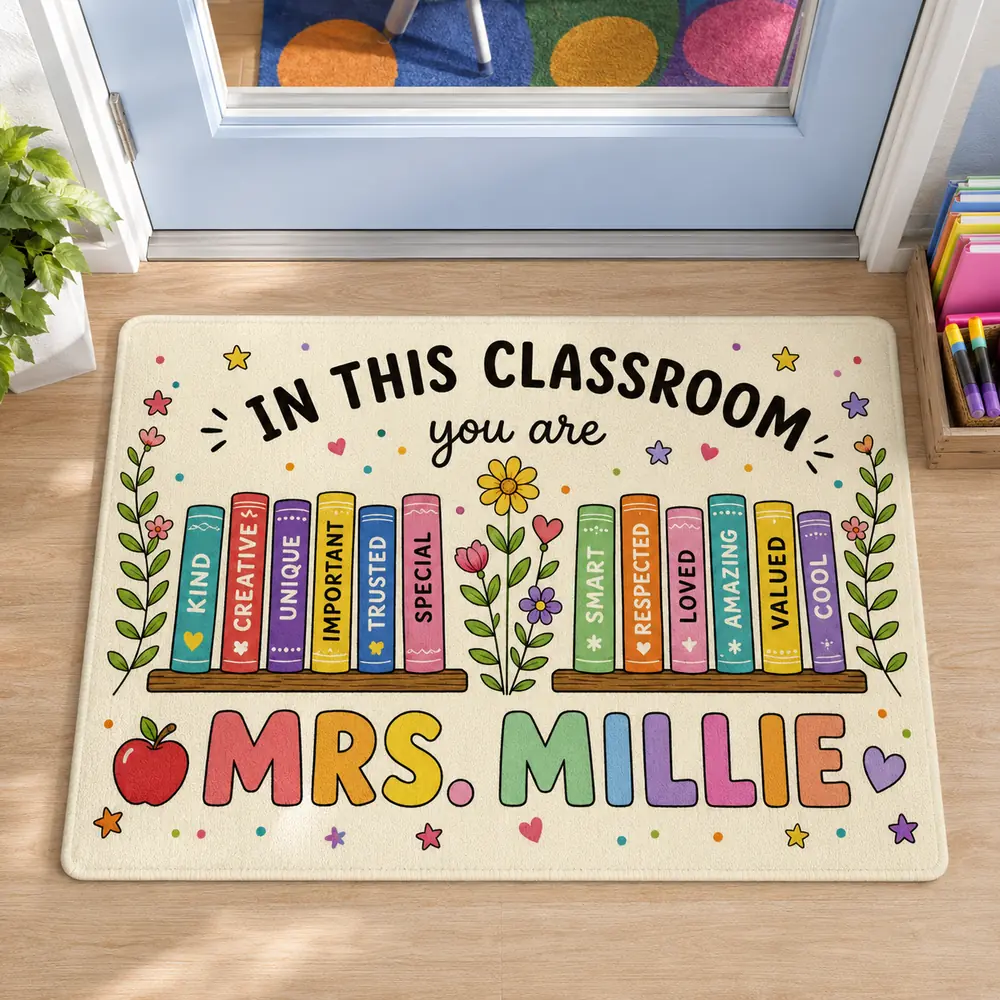 Custom Teacher Doormat With Name, Classroom Books Welcome Mat, Teacher Appreciation Gift - Style 4