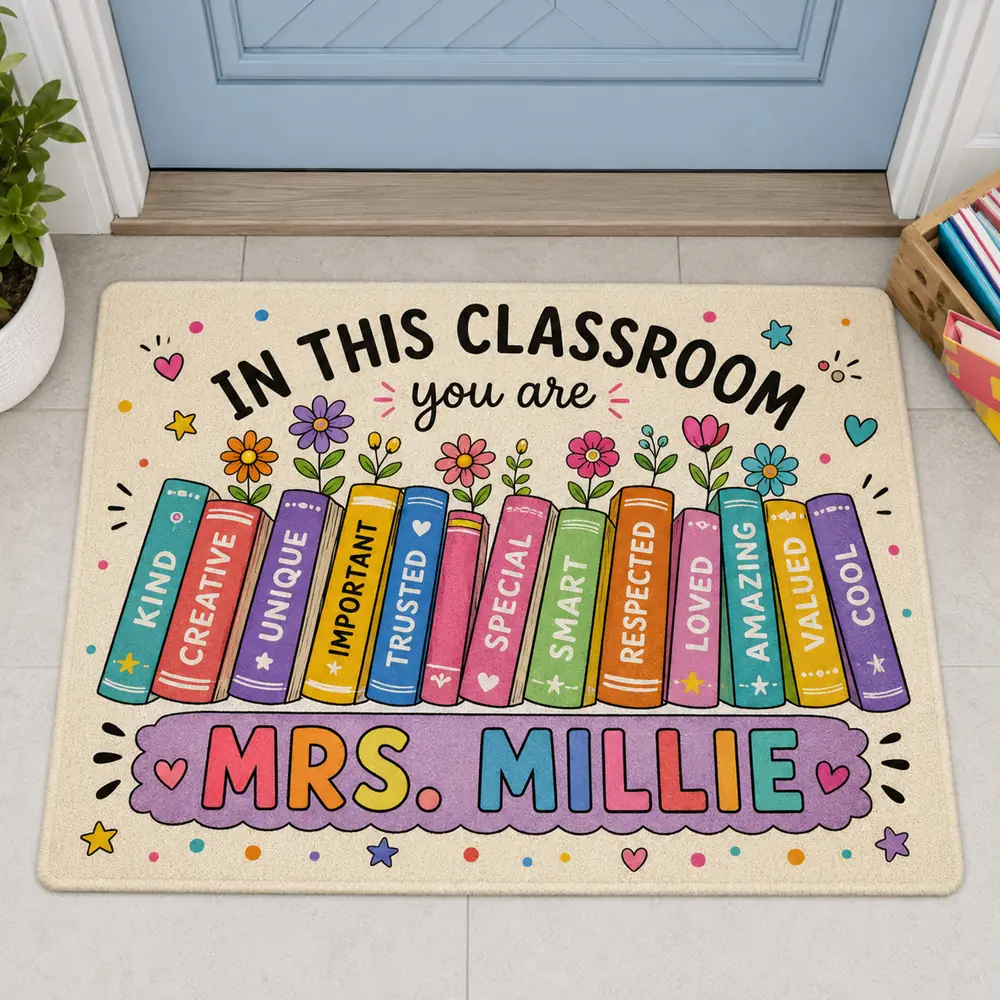 Custom Teacher Doormat With Name, Classroom Books Welcome Mat, Teacher Appreciation Gift - Style 5