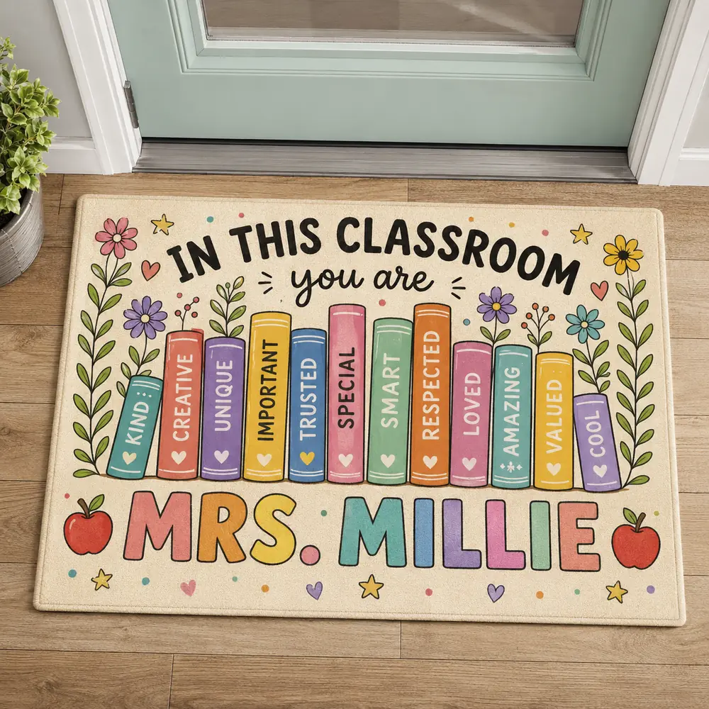 Custom Teacher Doormat With Name, Classroom Books Welcome Mat, Teacher Appreciation Gift - Style 6