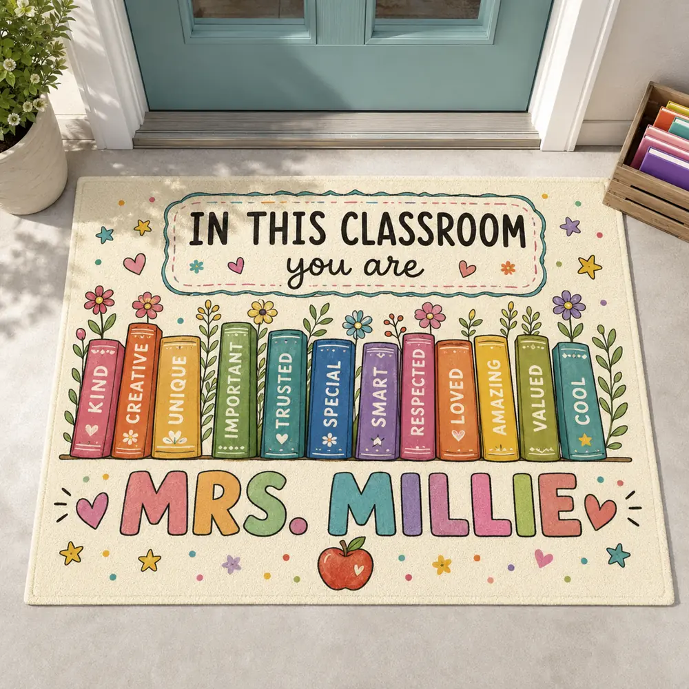 Custom Teacher Doormat With Name, Classroom Books Welcome Mat, Teacher Appreciation Gift - Style 7