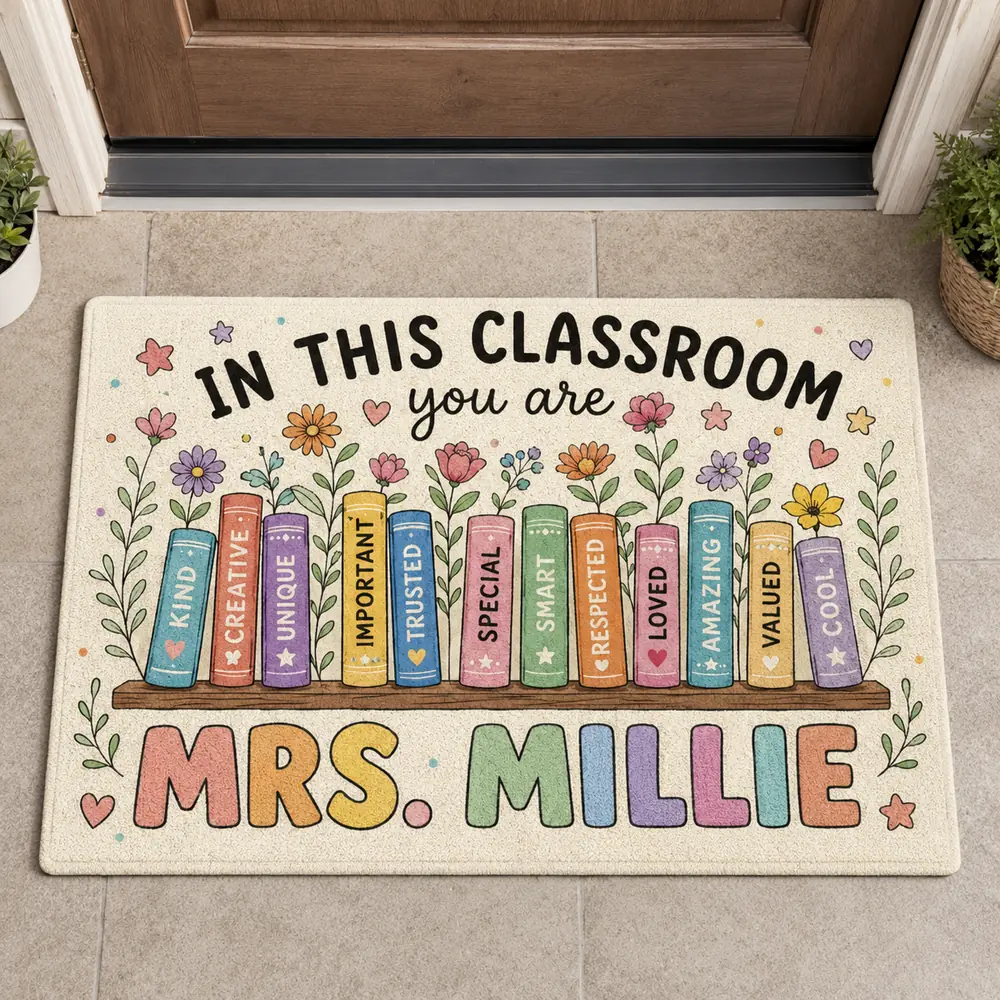 Custom Teacher Doormat With Name, Classroom Books Welcome Mat, Teacher Appreciation Gift - Style 8