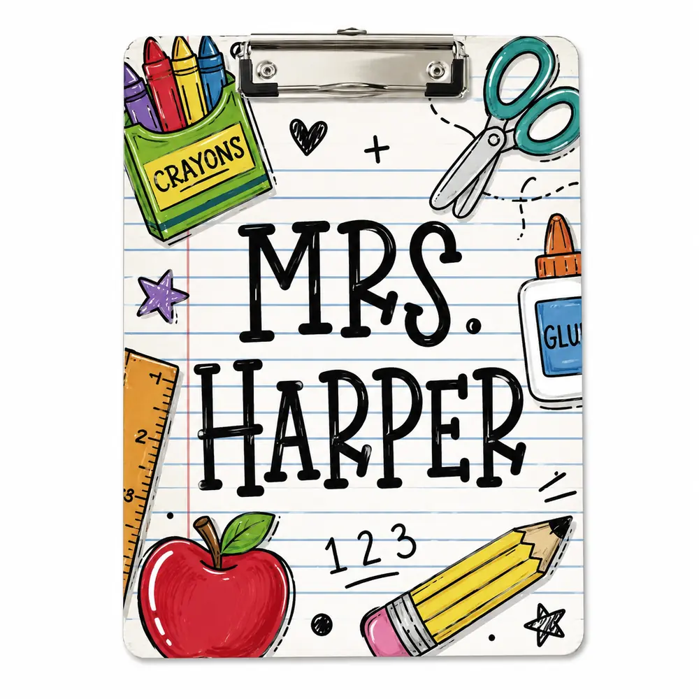 Custom Teacher Name Clipboard, Personalized Teacher Acrylic Clipboard, Clipboard With Teacher Elements, Teacher Appreciation Gift - Style 1