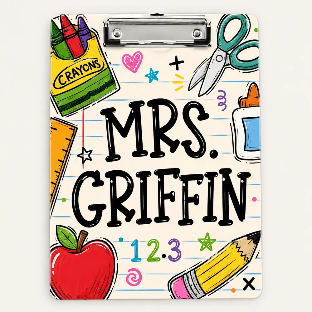 Custom Teacher Name Clipboard, Personalized Teacher Acrylic Clipboard, Clipboard With Teacher Elements, Teacher Appreciation Gift - Style 10