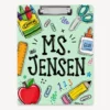 Custom Teacher Name Clipboard, Personalized Teacher Acrylic Clipboard, Clipboard With Teacher Elements, Teacher Appreciation Gift - Style 7