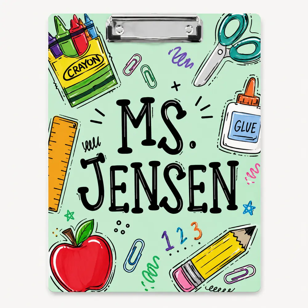 Custom Teacher Name Clipboard, Personalized Teacher Acrylic Clipboard, Clipboard With Teacher Elements, Teacher Appreciation Gift - Style 7
