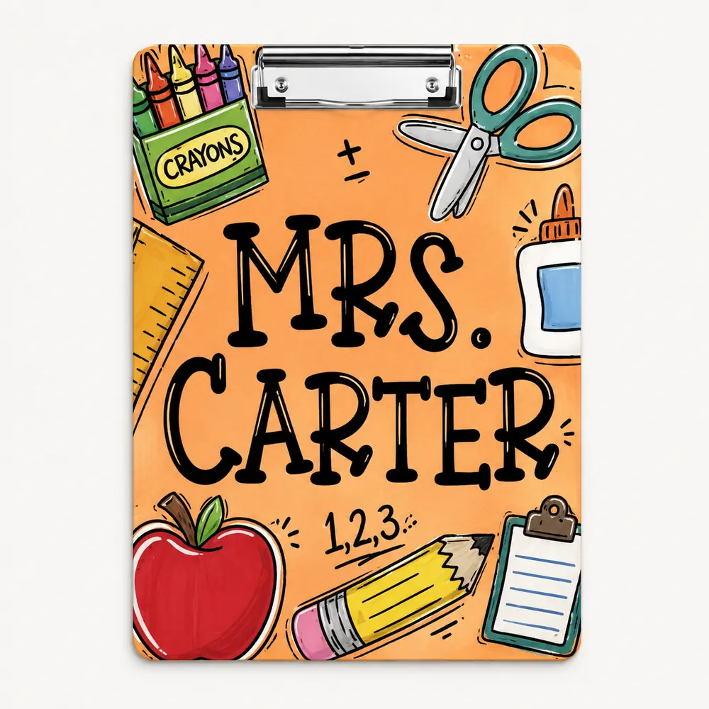 Custom Teacher Name Clipboard, Personalized Teacher Acrylic Clipboard, Clipboard With Teacher Elements, Teacher Appreciation Gift - Style 8