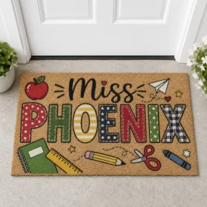 Custom Teacher Name Doormat Classroom Ruler Welcome Mat Personalized Gift For Teacher Elementary School Rug Colorful Classroom Door Decor - Style 1