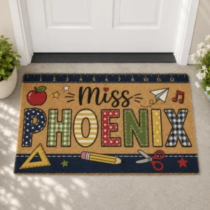 Custom Teacher Name Doormat Classroom Ruler Welcome Mat Personalized Gift For Teacher Elementary School Rug Colorful Classroom Door Decor - Style 2