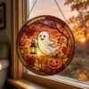 Fall Ghost Stained Glass Suncatcher, Pumpkin Maples Leaves Window Hanging, Autumn Halloween Decor, Fall Vibes Gift - Style 3