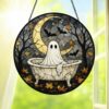 Ghost In Bathtub Stained Glass Suncatcher, Halloween Window Decor, Spooky Autumn Art Hanging Ornament - Style 4
