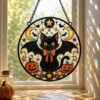 Gothic Vampire Cat Suncatcher Stained Glass Style, Halloween Bat Cat Decor, Spooky Window Art, Witchy Gift For Cat Lovers, Halloween Gifts - Style 10