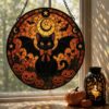 Gothic Vampire Cat Suncatcher Stained Glass Style, Halloween Bat Cat Decor, Spooky Window Art, Witchy Gift For Cat Lovers, Halloween Gifts - Style 4