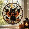 Gothic Vampire Cat Suncatcher Stained Glass Style, Halloween Bat Cat Decor, Spooky Window Art, Witchy Gift For Cat Lovers, Halloween Gifts - Style 5