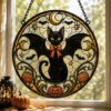 Gothic Vampire Cat Suncatcher Stained Glass Style, Halloween Bat Cat Decor, Spooky Window Art, Witchy Gift For Cat Lovers, Halloween Gifts - Style 7