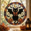 Gothic Vampire Cat Suncatcher Stained Glass Style, Halloween Bat Cat Decor, Spooky Window Art, Witchy Gift For Cat Lovers, Halloween Gifts - Style 9