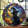 Halloween Black Cat Suncatcher Stained Glass, Black Cat, Halloween Night Decor, Cat Halloween, Cat Suncatcher, Cat Lovers Gift - Style 2