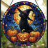 Halloween Black Cat Suncatcher Stained Glass, Black Cat, Halloween Night Decor, Cat Halloween, Cat Suncatcher, Cat Lovers Gift - Style 5