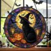 Halloween Black Cat Suncatcher Stained Glass, Black Cat, Halloween Night Decor, Cat Halloween, Cat Suncatcher, Cat Lovers Gift - Style 7