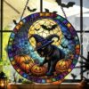 Halloween Black Cat Suncatcher Stained Glass, Black Cat, Halloween Night Decor, Cat Halloween, Cat Suncatcher, Cat Lovers Gift - Style 9