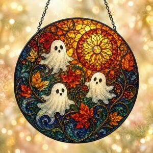 Halloween Ghost Glass Suncatcher, Pumpkin Ghost Window Hangings, Halloween Ghost Decor, Cute Halloween Decor, Gothic Home Decor - Style 1