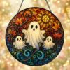 Halloween Ghost Glass Suncatcher, Pumpkin Ghost Window Hangings, Halloween Ghost Decor, Cute Halloween Decor, Gothic Home Decor - Style 10