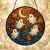 Halloween Ghost Glass Suncatcher, Pumpkin Ghost Window Hangings, Halloween Ghost Decor, Cute Halloween Decor, Gothic Home Decor - Style 2