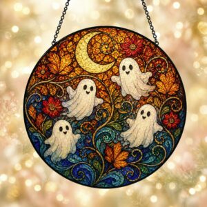 Halloween Ghost Glass Suncatcher, Pumpkin Ghost Window Hangings, Halloween Ghost Decor, Cute Halloween Decor, Gothic Home Decor - Style 2